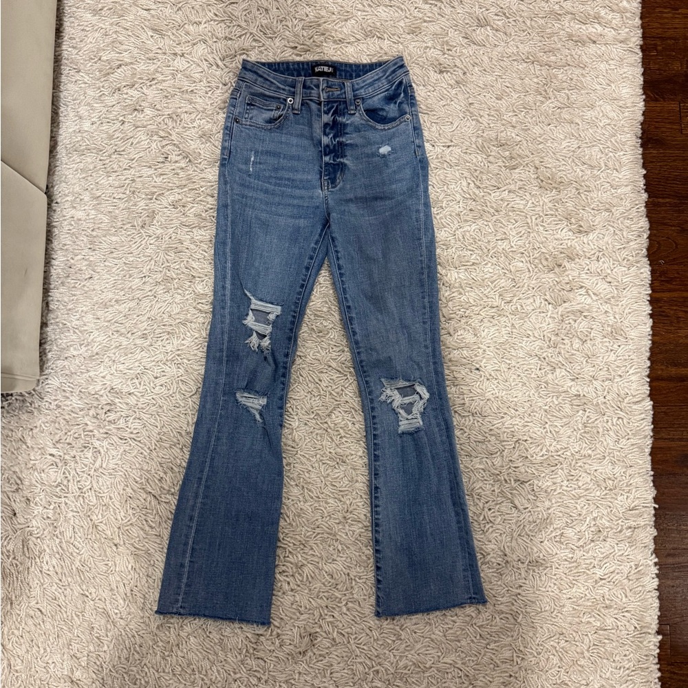 Katie J NYC Blue Distressed Flare Jeans